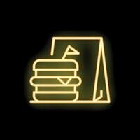 Yellow neon sign of a hamburger with a small flag and a blank menu board vector