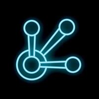 Neon style icon showing a network with three connections glowing blue vector