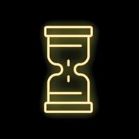 Neon yellow hourglass showing time passing on black background vector
