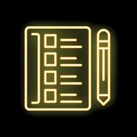 Yellow neon icon of a checklist with a pencil representing planning and organization vector