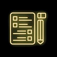 Neon yellow checklist icon glowing on black background vector