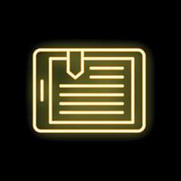 Neon yellow e reader displaying e book with bookmark on black background vector