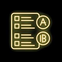 Neon yellow ab testing icon glowing on black background vector