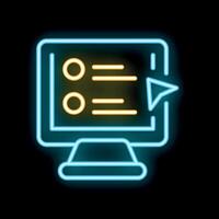 Neon online survey form with checkboxes and cursor clicking on computer display vector