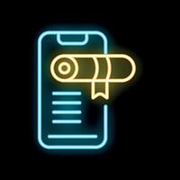 Neon icon of smartphone displaying e diploma for online education vector