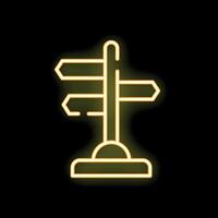 Glowing neon sign depicting a blank direction signpost on a black background vector