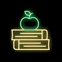 Neon icon of apple resting on stack of books symbolizing education vector
