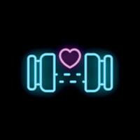 Neon heart connecting two smartphones on black background vector