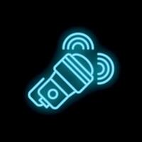 Neon flashlight emitting light beam on black background vector