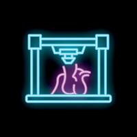Neon icon of 3d printer creating anatomical heart model vector