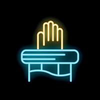 Neon sign of hand pressing button on control panel vector