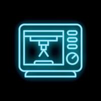Neon icon of a 3d printer printing a prototype object vector