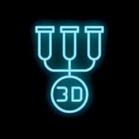 Neon icon of three test tubes merging into a 3d printing orb vector