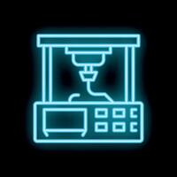 Neon 3d printer printing prototype on black background vector