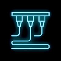 Neon icon of three 3d printers working simultaneously on production line vector