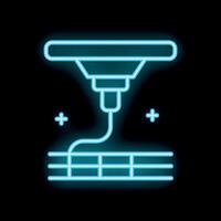 Neon icon of 3d printer printing object layer by layer vector