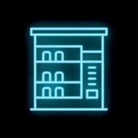 Blue neon icon of a vending machine glowing on a black background vector