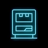 Bright blue neon vending machine glowing on a black wall vector