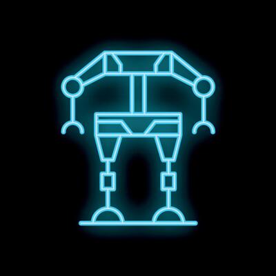 Neon robot standing with claws outstretched