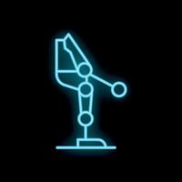 Neon robotic arm icon illustrating manufacturing automation vector