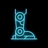 Blue neon icon of a futuristic robotic leg with circuits showing vector
