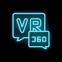 Neon icon of vr chat bubble with 360 degrees text inside vector