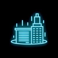 Neon style icon of buildings suffering from sinkhole disaster vector