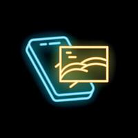 Neon sign representing smartphone showing image gallery for mobile app icon vector
