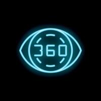 Neon icon of eye showing 360 degrees view vector