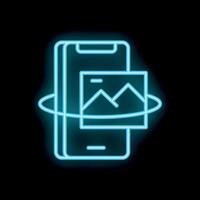 Neon icon of smartphone showing augmented reality picture vector