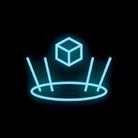 Neon icon of ar technology scanning cube with laser beams vector