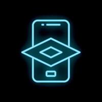Neon icon of smartphone projecting hologram on black background vector