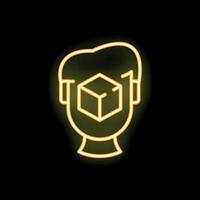 Neon sign of a human head with a cube inside representing artificial intelligence vector