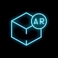 Neon glowing ar sign with 3d cube over black background vector