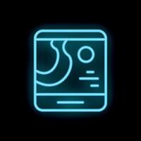 Neon icon of smartphone displaying gps app with map and location pin vector