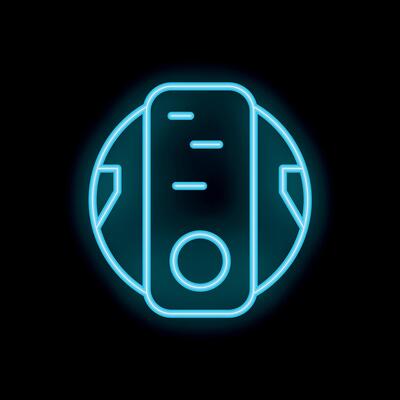 Glowing neon icon of a self balancing personal transporter