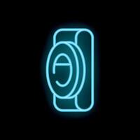 Neon camera lens shining in the dark background vector