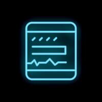 Neon mobile phone showing statistics chart icon on black background vector