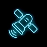 Neon blue satellite transmitting signal in space vector