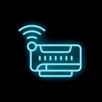 Neon credit card sending data through wifi signal vector