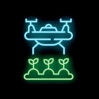 Neon icon of drone spraying crops in the field vector