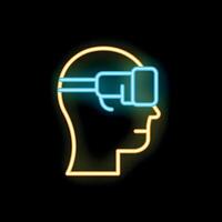Neon sign representing virtual reality using vr glasses vector