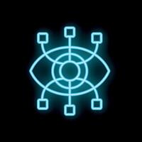 Neon eye representing concept of computer vision and ai learning vector