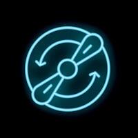 Neon propeller icon rotating in circle with arrows indicating movement direction vector