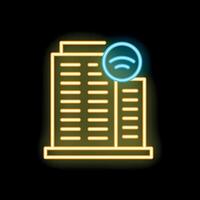 Neon icon showing building emitting wifi signal vector