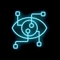 Neon eye symbolising machine learning and ai development vector