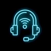 Neon headset icon glowing with wifi symbol on black background vector