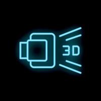 Neon icon of 3d scanning technology emitting light beams vector