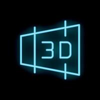 Neon 3d modeling software interface icon glowing on black background vector