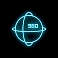 Neon icon of 360 degrees rotating sphere on black background vector